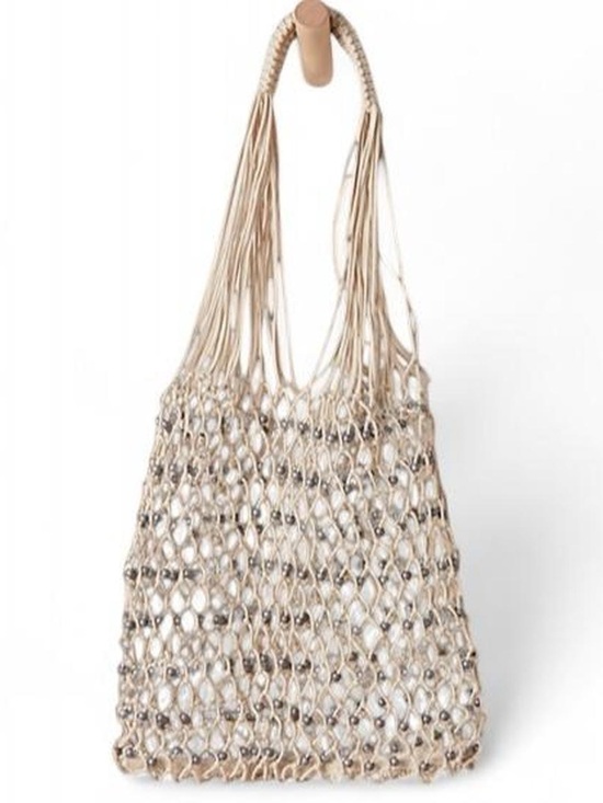 Free People Handbags - Free People Wishing Well Beaded Tote Beach Market Crochet Macrame Pool Bag